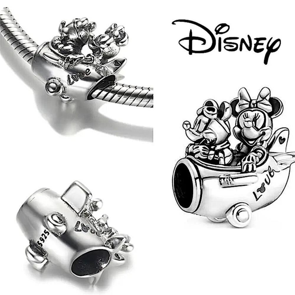 Sterling Silver Mickey Minnie Mouse Air Plane Charm For Charm Bracelet